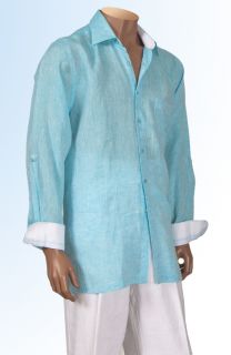 Inserch Mens 100 Linen Button Up Shirt w Contrast Trimming 12 Colors s