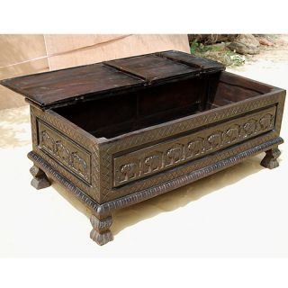 Wood Coffee Table Storage Chest Trunk Living Room Furniture