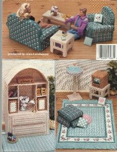 Canvas Fashion Doll Living Room for Barbie Couch, Chair, Rug, Tables