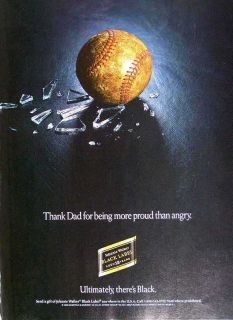 1990 Johnny Walker Black Label Whisky Baseball Ball Ad