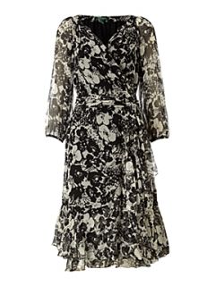 Lauren by Ralph Lauren Korinne printed silk wrap dress Black & Ivory   House of Fraser