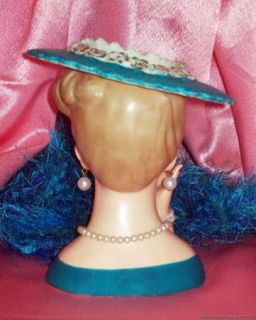 Elegant LG 6 Napco Head Vase Lana Turner Lady Headvase Paris Blue EXC