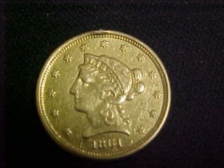 1861 Coronet Liberty Head Quarter Eagle Gold US Coin $2 50