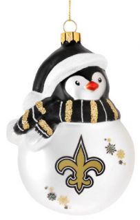 New Orleans Saints NFL Football Blown Glass Penguin Christmas Ornament
