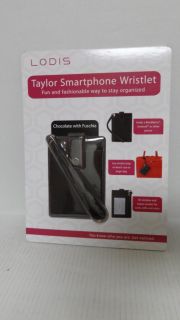 New Lodis Taylor Smartphone Wristlet Chocolate w Fuschia ID Window Zip