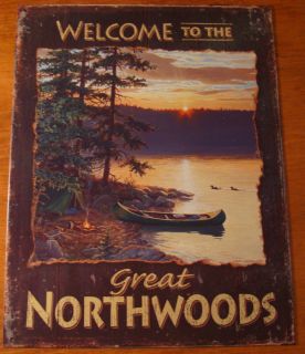 Great North Woods Rustic Log Cabin Lodge Home Decor Sign New