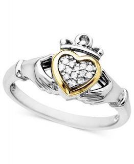 14k Gold and Sterling Silver Ring, Diamond Accent Claddagh