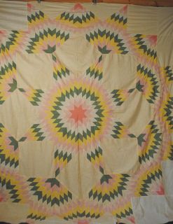 Antique 1930s Cotton Texas Lone Star Quilt Top Machine and Hand Sewn