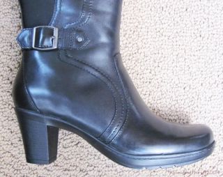 New Clarks England Loyal Black Leather Knee High Riding Boots Size 6M