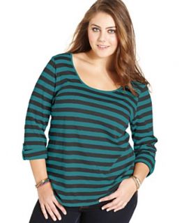 Planet Gold Plus Size Top, Three Quarter Sleeve Striped Lace