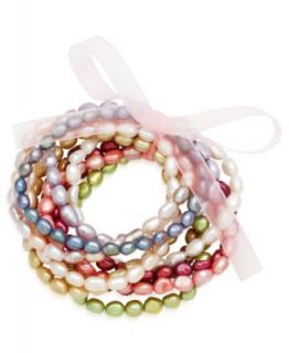 Stretch Bracelet Set, Multi Color Baroque Freshwater Pearl (6 7mm) 10