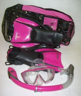 US Divers Diva Snorkeling Travel Set Ladies Hot Pink Trek Fins Size M