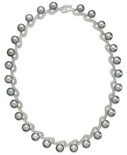 18k White Gold Necklace, Tahitian Pearl (9 10mm) and Diamond (1 1/4 ct
