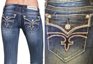 New Womens ★ Rock Revival ★ Jeans Lois B Leather Fleur de Lis
