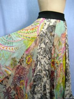 Coldwater Creek Long Printed Boho Skirt Size 4 XS Gypsy Flowy Crinkle