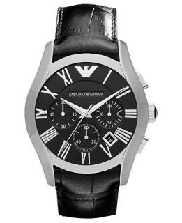 Emporio Armani Watch, Mens Chronograph Black Croco Leather Strap 42mm