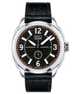 ESQ Movado Watch, Mens Swiss Excel Black Leather Strap 43mm 07301410