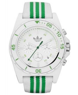 adidas Watch, Chronograph White and Green Stripe Nylon Strap 44mm