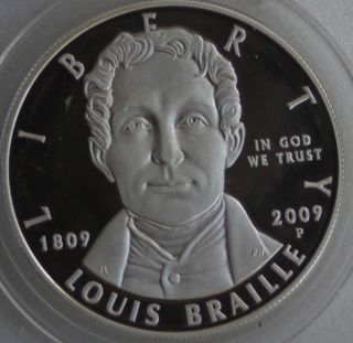 2009 Louis Braille Bicentennial Proof Silver Dollar US Mint Coin Only