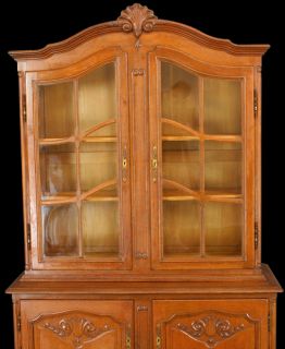 Vintage French Country Louis XV China Cabinet Hutch Oak