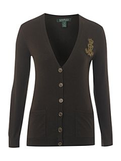 Lauren by Ralph Lauren Silk and cashmere cardigan with monogram Brown   House of Fraser