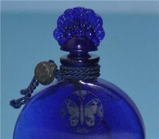 Lucretia Vanderbilt Cobalt Blue Perfume Bottle w/ Leather Case, Long