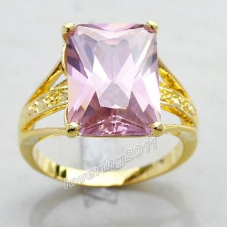 Luxury Mens Square Cut Emerald Amethyst Topaz 18K Gold Filled Ring