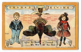 083012A Fred Lounsbury Thanksgiving Postcard Kids with Chef and Turkey