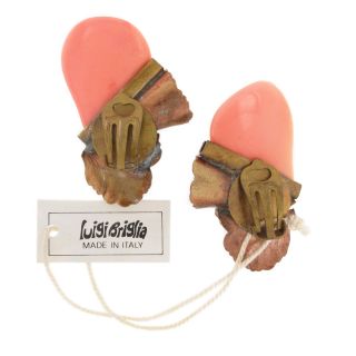 Luigi Briglia Vintage Clip Earrings Two Tone Pink Leaf Collage