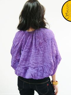 Blouse LSA51 Purple Half Circle Batwing Sleeve Cotton Boho Top Ladies