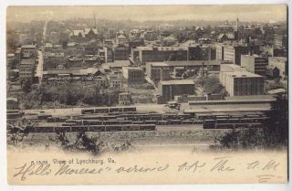 1902 Lynchburg VA Early Town Aerial Railroad Train Yards Boxcars