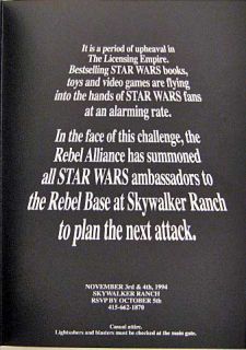 Star Wars Lucasfilm Skywalker Ranch Invitation Unused