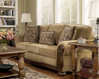 Lynnwood Traditional Amber Sofa and Loveseat Set Wood Trim Couch