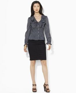 Lauren Jeans Co. Long Sleeve Ruffled Peplum & Denim Pencil Skirt