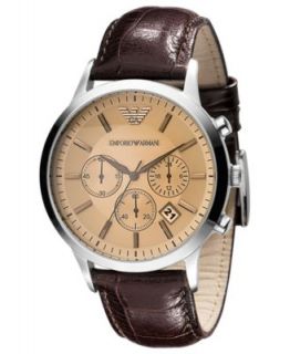 Emporio Armani Watch, Mens Chronograph Brown Embossed Leather Strap
