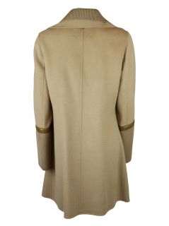 Mackage Womens Camel Ashley Rib Trim Double Breasted Wool Coat M $890