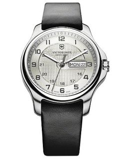 Victorinox Swiss Army Watch, Mens Officers Black Leather Strap 40mm