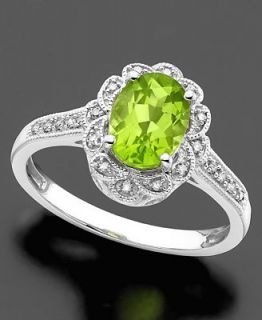 14k White Gold Ring, Peridot (1 1/3 ct. t.w.) and Diamond Accent Oval