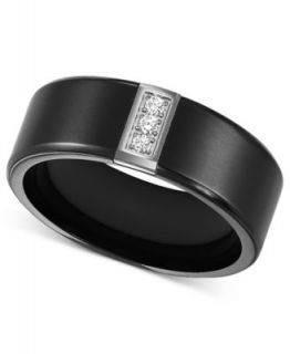Mens Diamond Ring, 14k Gold Black Ceramic Diamond Bezel Ring (1/10 ct