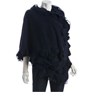 New MAGASCHONI Cashmere Black Wrap Shawl Ruffled with Rosettes