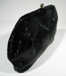 Vintage Magid Elegant Black Beaded Clutch Handbag Evening Bag