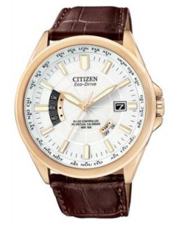 Citizen Watch, Mens Eco Drive World Time Brown Croc Embossed Leather