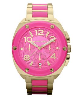 Michael Kors Watch, Womens Chronograph Tribeca Pink Silicone and Gold