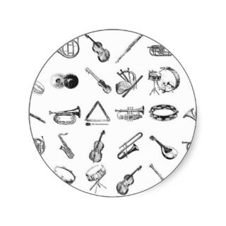 Collection of classical musical instruments round stickers
