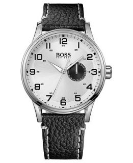 Hugo Boss Watch, Mens Black Leather Strap 44mm 1512722   All Watches