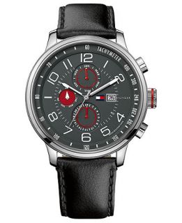 Tommy Hilfiger Watch, Mens Black Leather Strap 45mm 1790859   All