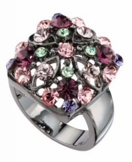 City by City Ring, Multicolor Crystal Flower Square