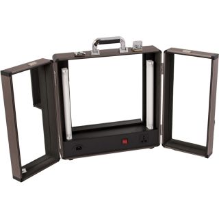 Adjustable tri fold makeup mirror with cool, glare free fluorescent