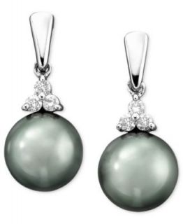 14k White Gold Earrings, Tahitian Cultured Pearl & Diamond (1/8 ct. t