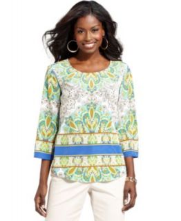 JM Collection Top, Three Quarter Sleeve Printed   Womens